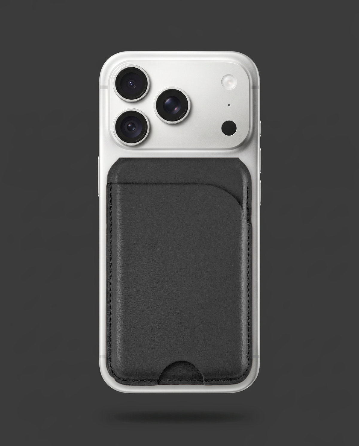 Black card wallet on the back of an iPhone