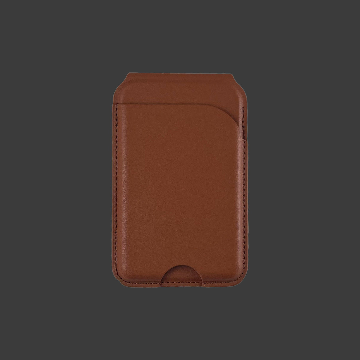 Brown personalised MagSafe-compatible card wallet, front view